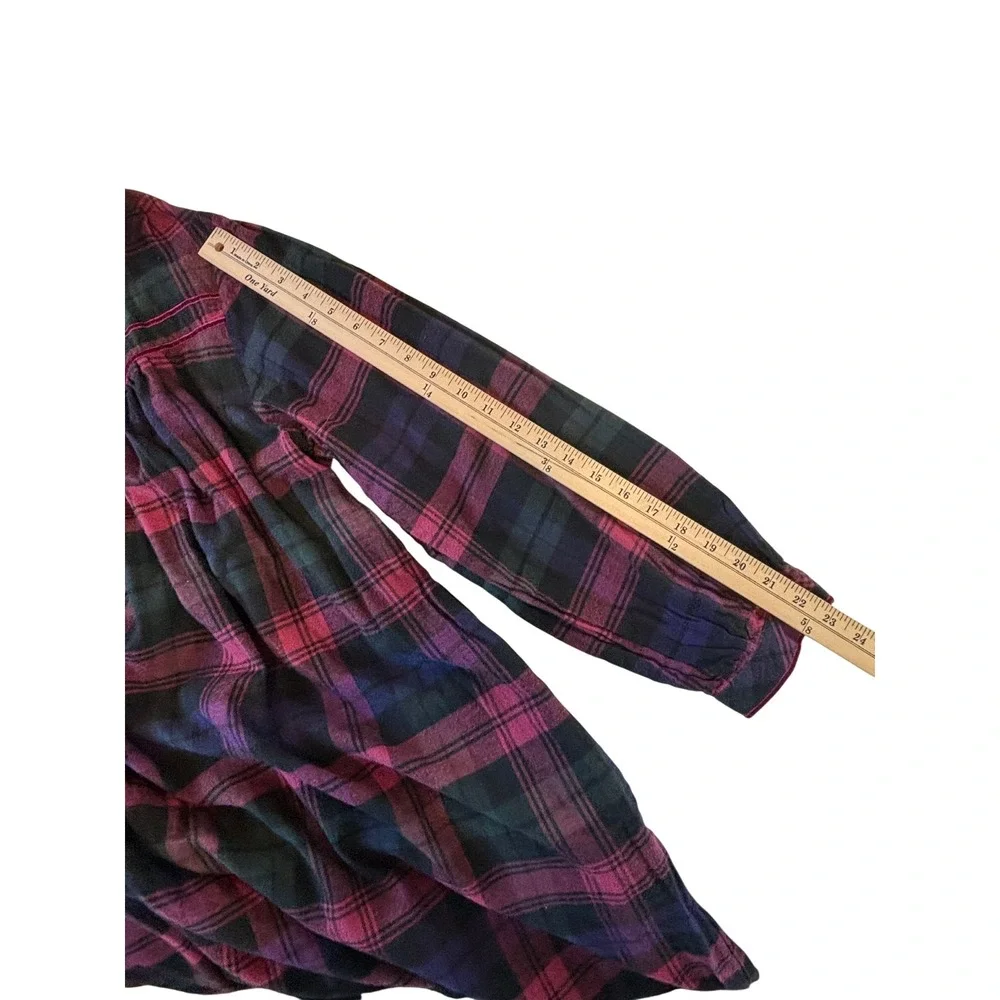 Eileen West Plaid Cotton Flannel Ballet Nightgown XL Velvet Trim Sleepwear